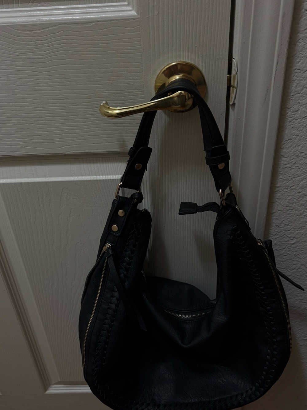 Classic Black Braided Leather Shoulder Bag